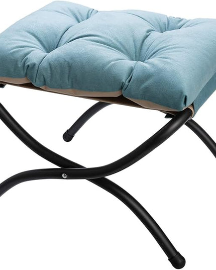 HollyHOME 15"(H) Folding Footrest Stool, Upholstered Small Foldable Ottoman, Accent Padded Sofa Foot Stool for Lazy Chair, Metal Frame Portable Foot Rest Ottoman for Home, Living Room, Bedroom, Blue