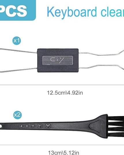 CoguZed 3-Piece Keycap & Switch Puller Set – Durable Anti-Rust Stainless Steel Accessory with Precision-Grip Ends & Cleaning Brush (Ideal for Keyboard DIY, Maintenance & Enthusiasts)