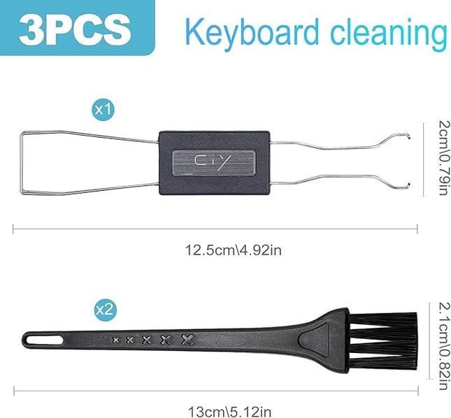 CoguZed 3-Piece Keycap & Switch Puller Set – Durable Anti-Rust Stainless Steel Accessory with Precision-Grip Ends & Cleaning Brush (Ideal for Keyboard DIY, Maintenance & Enthusiasts)