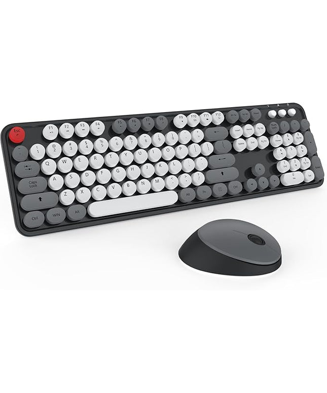 Wireless Keyboard and Mouse, KOOTOP Cute Keyboard and Mouse, 2.4G Wireless Keyboard with Retro Round Keycap for PC, Mac, Laptop,Tablet,Computer Windows (Grey)