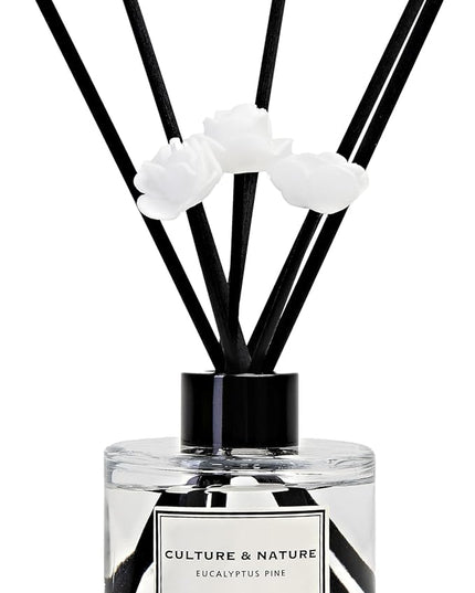 CULTURE & NATURE Reed Diffuser Set 4oz (120ml) Eucalyptus Pine Scented Diffuser with Sticks Home Fragrance Reed Diffuser for Bathroom Shelf Decor
