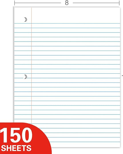 WritePads Loose Leaf Notebook Paper, 8"x10-1/2" Wide Ruled Lined Paper, Bulk Filler Paper, 3 Hole Punched For 3 Ring Binder, 150 Sheets/Pack, 24PK Per Carton, 3600 Sheets, Made In USA