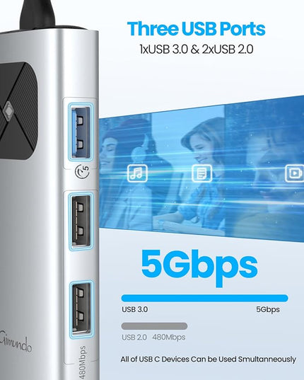 GiGimundo USB C Hub 5 in 1 Multiport Adapter for Laptop/Mac, 4K@60Hz USB C to HDMI Splitter, 60W Power Delivery, 3xUSB Data Ports, USB C Dongle for MacBook Pro/Air, iPad Pro, iMac, iPhone 17/16/15