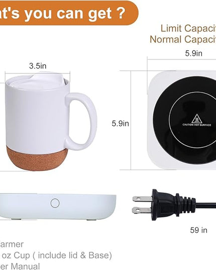 Coffee Mug Warmer & Mug Set for Desk, Electric Coffee Cup Warmer with Ceramic Mug, Smart Heated Coffee Mug with Auto Shut Off for Office/Home, Christmas/Birthday/Coffee Gifts for Men & Women,White