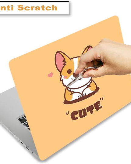 Laptop Skin Sticker Decal,12" 13" 13.3" 14" 15" 15.4" 15.6 inch Laptop Vinyl Skin Sticker Cover Art Protector Notebook PC (2 Wrist Pad Skins Included), Decorative Waterproof Removable, Cute Corgi