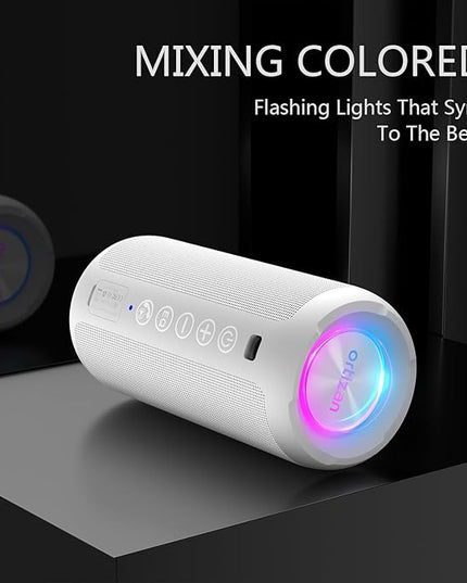 Ortizan Portable Bluetooth Speaker: IPX7 Waterproof, 24W Loud Sound, Deep Bass, Bluetooth 5.3, LED Lights, Wireless Stereo Pairing, 30H Playtime, for Home/Outdoor/Party/Beach, Birthday Gift (White)