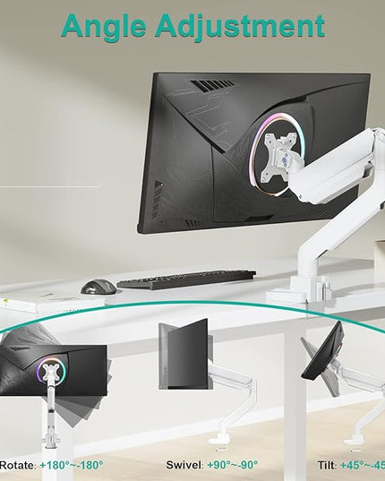 WALI Ultrawide Monitor Arm for 13 to 49 Inch Heavy Duty Curved Screens, Adjustable Gas Spring Single Monitor Desk Mount with 2 USB 3.0 Ports, Holds 33 lbs, 75x75/100x100 VESA, White (GSMU001-W)