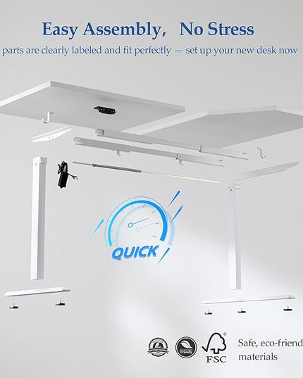 Klicelor 63 Inch L Shaped Standing Desk, Adjustable Height Corner Desk for Home Office Workstation, Sit Stand Desk with Two-Piece Desktop, White