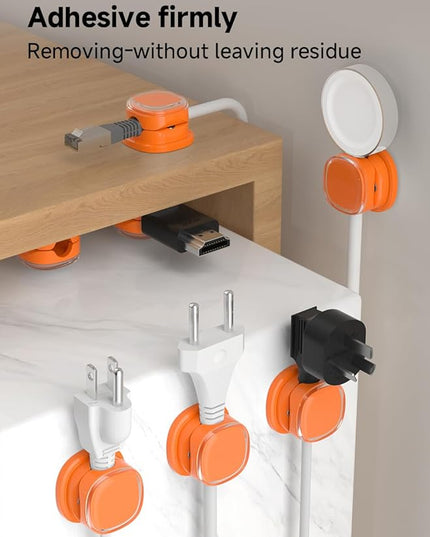 Magnetic Cable Clips, Adjustable Cord Holder Management, Adhesive Wire Keeper Organizer for Home Office Desk Phone PC Car Wall Desktop Nightstand Appliance (9-PCS Orange)