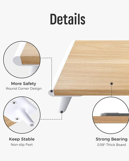 loukin Dual Monitor Stand Riser for Desk, 43.6"*8.2"*3.2" Large Computer Stand for 2 Monitors, Laptop, Printer, Length and Angle Adjustable Computer Shelf, Home Office,Max 43.6" Length Natural