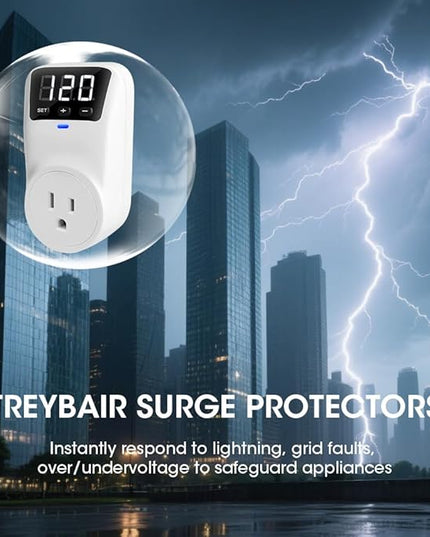 Refrigerator Surge Protector Voltage Stabilizers - Fireproof UL94V-1 Wall Mount Surge Protector Outlets for TV Appliances Real-Time Monitoring & Custom Voltage 80V-140V, 15A, 120V, 1800J,3 Pack