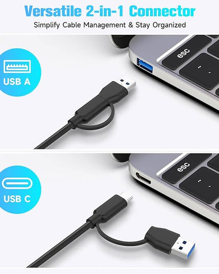 RSHTECH 7-Port Powered USB 3.2/USB-C Hub Splitter with 3 x 10Gbps USB-3.2 Ports (2C + 1A),4 USB-3.0 Ports (2C + 2A), 3.3ft Cable, Touch Switches, and 5V Power Adapter for Laptop PC