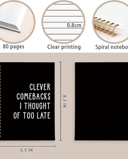 LIANGW Funny Notebooks Journal, Clever Comebacks Notebooks for Work, Funny Office Gifts for Coworkers, Funny Notebooks for Work, Office Humor Gifts, Black Hardcover Spiral Notebook 5.5x8.3 Inch
