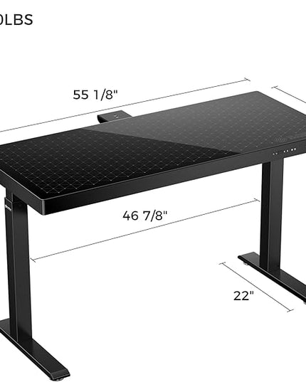 EUREKA ERGONOMIC Gaming Desk RGB Lights Height Adjustable 55 Inch Computer Table Home Office Standing Desk Glass Desk Music Sensing, Dual Motors,USB Ports, APP Control