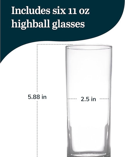 Libbey Classic Highball Drinking Glass, 11 ounce, Set of 6