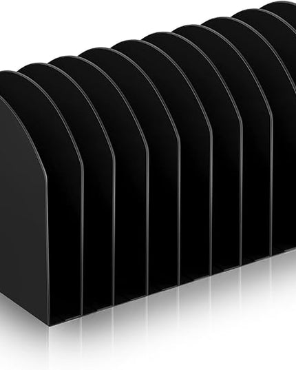 Suzile Metal Desktop File Organizer, 10 Compartments, Vertical File Sorter, Black, 10.63 L x 5.79 W x 5.41 H, Office, Reception Areas, Workspace