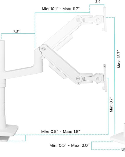 ARES WING Single Monitor Arm Desk Mount for 17-49 Inch Ultrawide Monitors, Heavy Duty Single Monitor Arm Holds 44 lbs, Full Motion Gas Spring Vertical Desk Mount, 75/100 VESA Mount, White