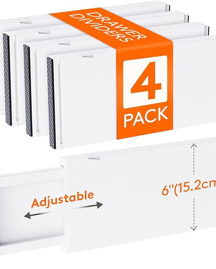 Lifewit 4 Pack Drawer Dividers Plastic 6" High, 13.5-22" Adjustable Drawer Organizers for Clothes, Expandable Dresser Separators in Bedroom/Bathroom/Kitchen/Fridge/Office Organization and Storage