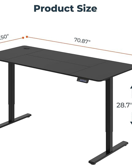 Adjustable Stand Up Desk, Large 71x31 Inches Height Adjustable Standing Desk with Cable Management, Home Office Computer Desk with Memory Preset & Charging USB Port & Sedentary Reminder