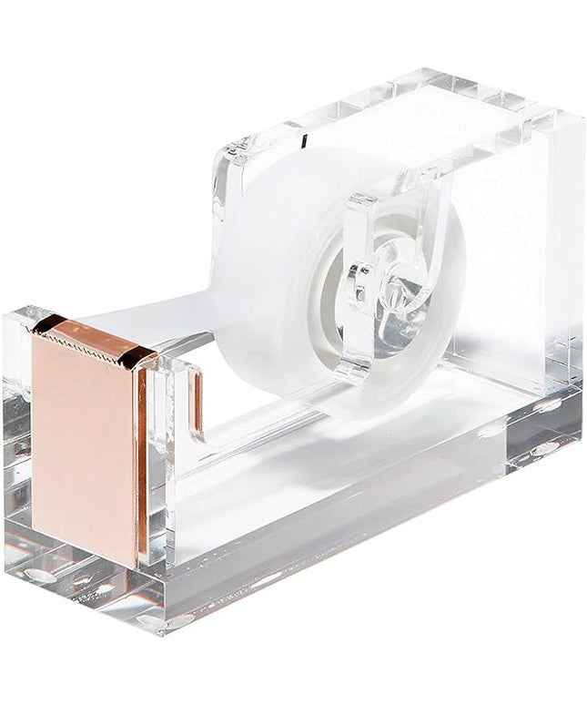 OfficeGoods Acrylic Tape Dispenser – Modern Desk Organizer for Office Supplies – Heavy Duty Refillable Tape Holder for Home and School Crafting – Stylish Desktop Accessory for Gift Wrapping, Rose Gold
