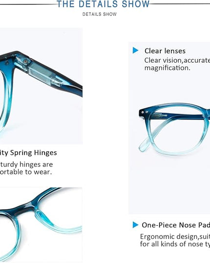 Henotin 3-Pack Blue Light Blocking Reading Glasses,Spring Hinge Computer Readers for Men Women,Anti UV Ray Filter Eyeglasses (Mixed Color-1, 0.00, Diopters)
