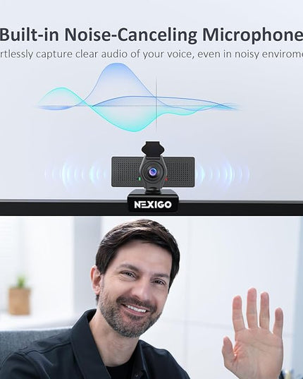 NexiGo N60 Pro (Gen 2) 1080P Webcam with Distortion-Free Lens, USB A to Type-C Data Cable, Noise Reduction Mic & Privacy Cover, for Zoom/Skype/Teams/Webex, Laptop MAC PC Desktop