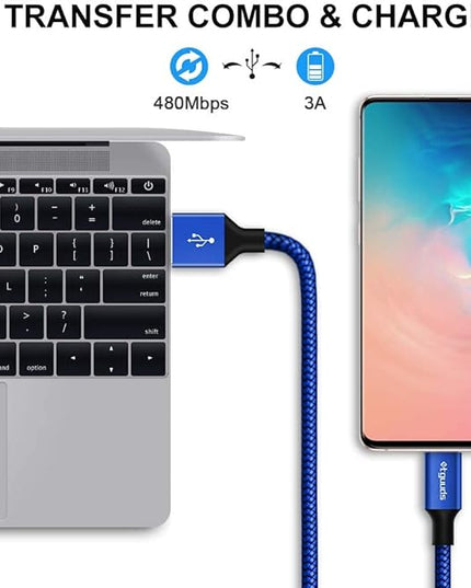 etguuds USB A to USB C Cable 6.6ft, 2-Pack, 3A Fast Charging Type C Charger Cord for iPhone 17 16 15 Pro Max 16e 17 Air, Samsung Galaxy S25 S24 S23 S22 S21 S20 A17 A16 A56 A55 Flip Fold, Blue