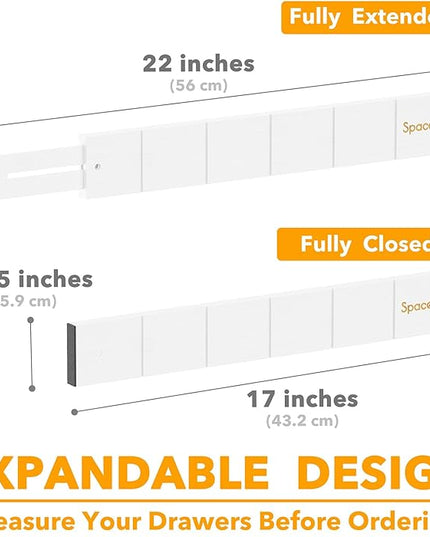 SpaceAid Bamboo Drawer Dividers with Inserts and Labels, Kitchen Adjustable Drawer Organizers, Expandable Organization for Home, Office, Dressers, 7 Dividers with 15 Inserts (17"-22" White)