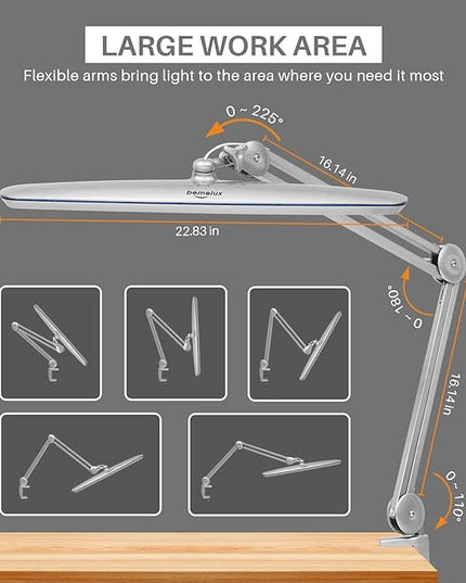 Task Lamp with Clamp, Bright 117PCS LEDs, Metal Swing Arm 24W 2200 Lumen Dimmable Led Desk Lamp for Architect Home Office Study Reading Dorm Workbench Craft, 23 Inch Working Lamp(Silver)