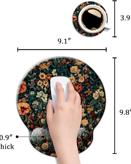 Ergonomic Mouse Pad with Wrist Support,Mouse Pad with Wrist Rest,Relieve Wrist Pain Mousepad Non-Slip Rubber Base,Mouse Pads for Desk,Computers,Laptop,Office,Home,Accessories Retro Flowers