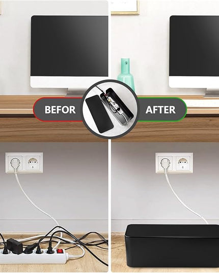Cable Management Box - Large Cable Organizer Box to Hide Wires & Power Strips, TV & Desk Computer Wires, Cord Organizer Box for Home & Office, Black
