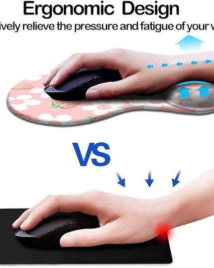 Ergonomic Mouse Pad with Wrist Support,Mouse Pad with Wrist Rest and Coaster Set,Office Supplies Non-Slip Mouse Pads for Desk, Non-Slip Comfortable,Pink Floral Kawaii