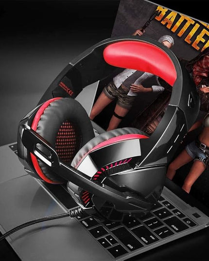 PHOINIKAS PS4 Gaming Headset with 7.1 Surround Sound, PC Headset with Noise Canceling Mic & LED Light, H3 Over Ear Headphones for Nintendo Switch, PS5, Xbox One, Laptop (Red)