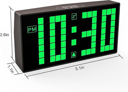 KWANWA Digital Alarm Clock with Auto-Dimmable LED Pixel Display, Weekend Alarm Mode, Plug-in Power with Battery Backup, DST Adjustment, Small Clock for Bedroom Desk (Green LED)