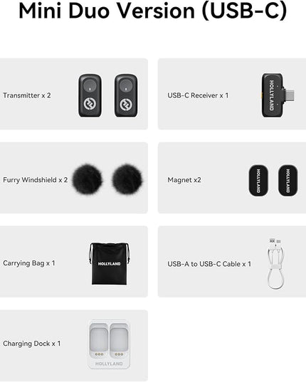 Hollyland Lark A1 Wireless Microphone for iPhone 17/16/15 & Android, 48kHz/24-bit, 3-Level Intelligent Noise Cancel, Magnetic Mini Mic for YouTube, Podcast, Vlogging (Black, 2TX + USB-C RX)