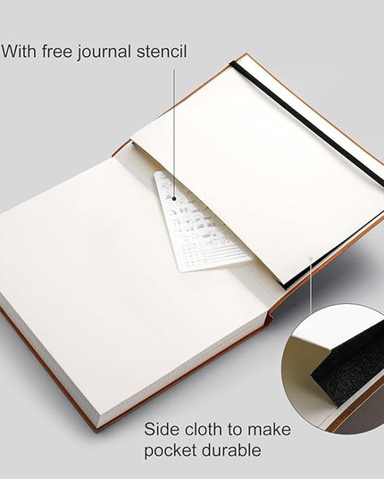 AHGXG Bullet Dotted Journal - Large A4 Notebook Dotted, 8.5''×11'', 320 Pages Dot Grid Notebook, 100gsm Thick Paper, Leather Softcover, with Journal Stencils, Inner Pocket - Black