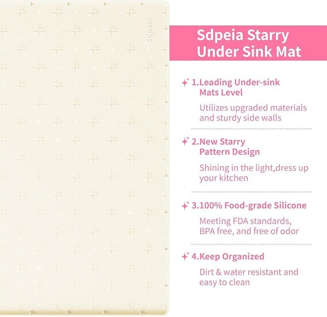 Sdpeia Under Sink Mat 28"×19" Waterproof Silicone Cabinet Liner & Sink Protector for Kitchen & Bathroom, Multi-Purpose Organizers Tray for Pets, Laundry, Cat Litter Mat