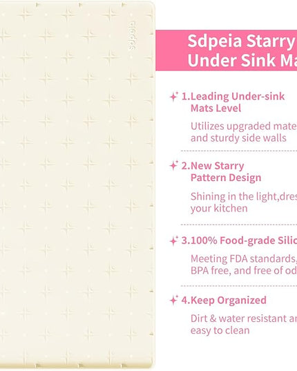 Sdpeia Under Sink Mat 22"×22" Waterproof Silicone Cabinet Liner & Sink Protector for Kitchen & Bathroom, Multi-Purpose Organizers Tray for Pets, Laundry, Cat Litter Mat