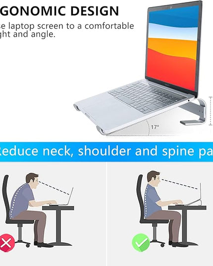 KYQEE Laptop Stand for Desk, Ergonomic Aluminum Laptop Riser, Ventilated Notebook Stand Compatible with MacBook Air Pro, Dell XPS, HP, More 11-17.3 Inches Work from Home