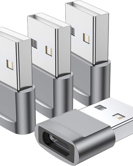USB C Female to USB Male Adapter (4-Pack), Type C to USB A Charger Converter for iPhone 17 16 15 14 13 12 11 Pro Max, Samsung Galaxy S25 S24 S23 S22 Ultra, Apple iWatch Watch Series 7 8, AirPods,iPad