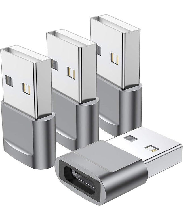 USB C Female to USB Male Adapter (4-Pack), Type C to USB A Charger Converter for iPhone 17 16 15 14 13 12 11 Pro Max, Samsung Galaxy S25 S24 S23 S22 Ultra, Apple iWatch Watch Series 7 8, AirPods,iPad