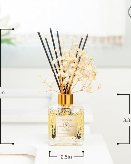 Reed Diffuser Set - Vanilla Coconut Oil, Oil Diffuser Sticks, Bathroom Diffuser, Bathroom Shelf Decor, 200ml with Preserved Flowers - PEANÄK