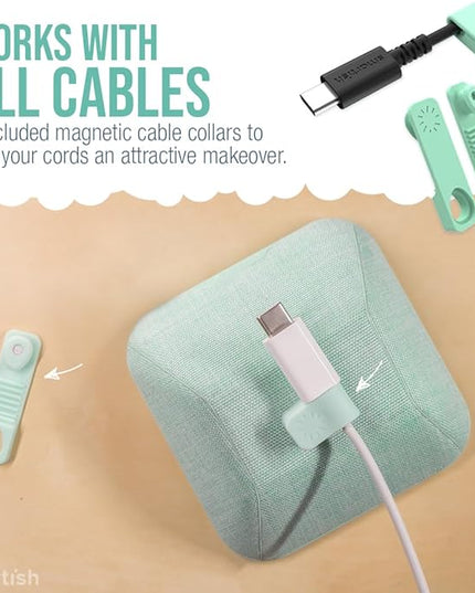 Smartish® Magnetic Cord Holder - Cable Wrangler Organizer with Magnet Clips for Charger Management on Desktop, Nightstand, or Side Table for All Cables, USB-C, Lightning Cables - Teal Me More