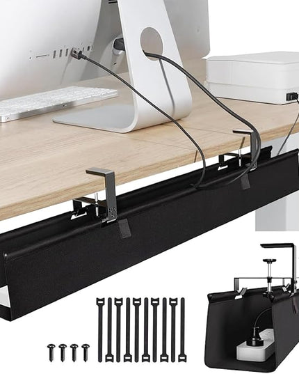 Under Desk Cable Management Tray 36" - No Drill Computer Wire Organizer Cable Tray, Fabric Cord Hider Clamp Mount, Premium Fabric Cable Management Tray for Office, Home (Black/1set)