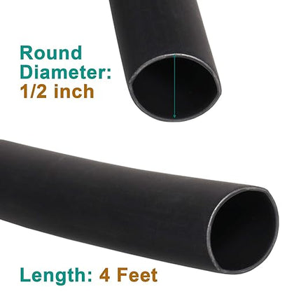 1/2 inch (Diameter) 3:1 Waterproof Heat Shrink Tubing Kit, Large Marine Dual Wall Adhesive Shrinkable Wire Wrap Tube, Insulation Sealing Wear-Resistant Cable Protector by YUKSY (4ft, Black)