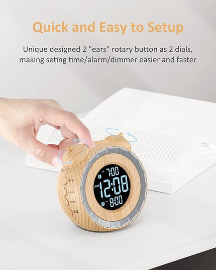 uscce Dual Extra Loud Alarm Clock with Bed Shaker - 0-100% Dimmer, Vibrating Alarm Clock for Heavy Sleepers or Hearing Impaired, Easy to Set, Snooze, Battery Backup, Wake with a Shake(Wood Grain)