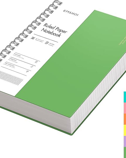 EMSHOI B5 Spiral Notebook College Ruled Lined Journal, Large 7.48" X 10.15", 300 Pages/150 Sheets, 100gsm Thick Paper, Waterproof Hardcover, for Office School Women Men Work Writing Notes-Green