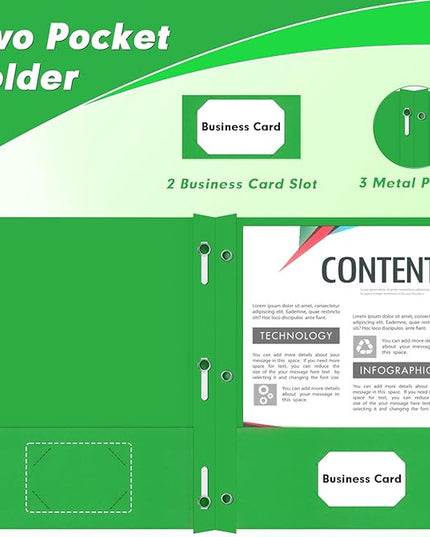 Two Pocket Folders, PANDRI 30 Pack Two Pocket Folders with Prongs, 3 Prong Folders Designed for Office and Classroom, Letter Size Green