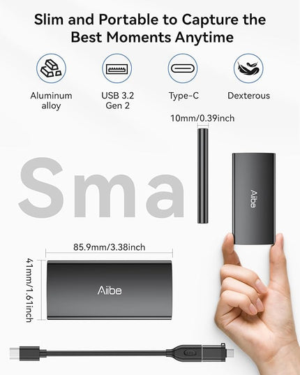 Aiibe 500GB External Solid State Drive USB C Portable SSD USB 3.2 Gen 2, Up to 1050MB/s, External SSD 500GB External Hard Drive for iPhone 15/Pro, Laptop, Mac and PS4 (Black)