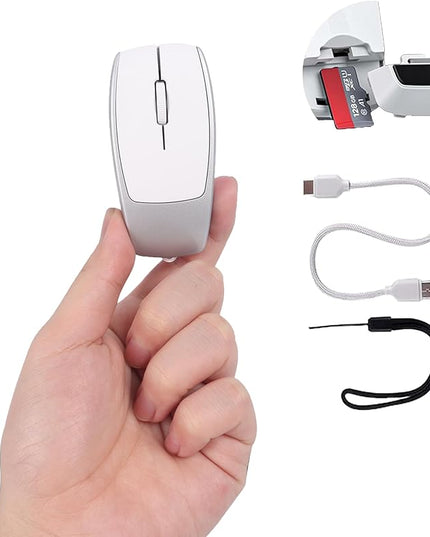 Wireless Mini Bluetooth Mouse with Card Reader (Up to 2TB),Portable Compact Silent Rechargeable Small Finger Optical Travel Mouse for PC/Laptop/Tablet/Smartphone, Students Kids Girl Boy Gift (Silver)
